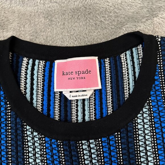 Kate Spade Sleeveless Textured Sweater Dress Fit and Flare LARGE Blue Stripe - Picture 3 of 6